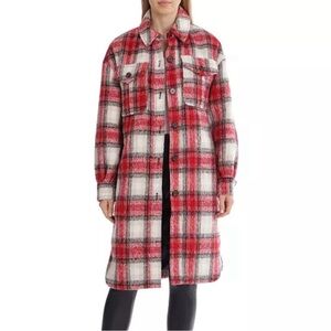 AVEC LES FILLES Anthropologie Long Plaid Shirt Jacket Coat Red White Size Small